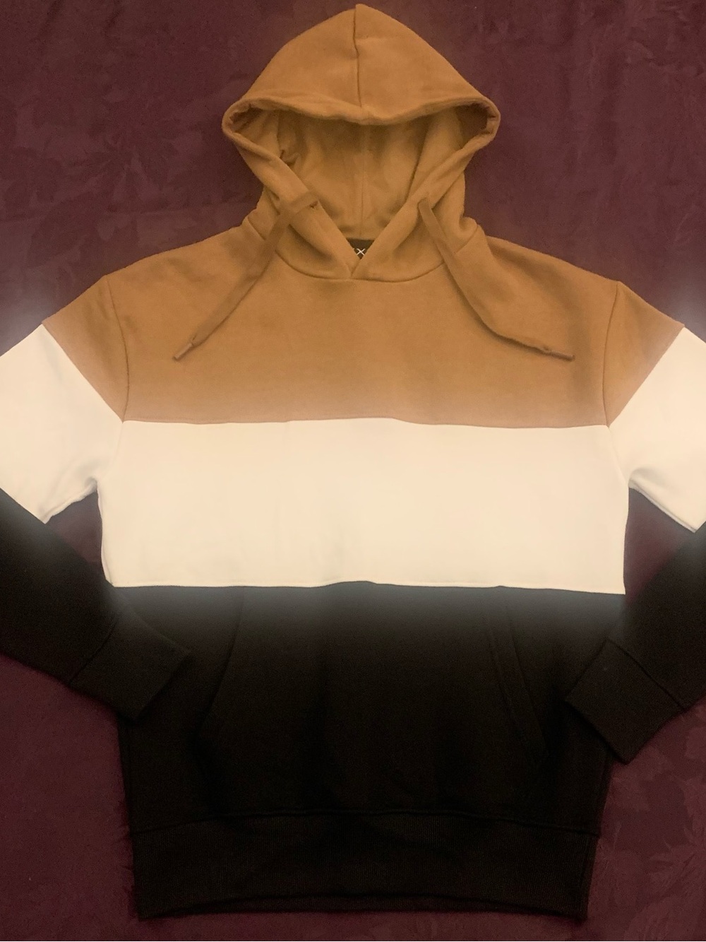 Denim & Flower Colorblock Hoodie in Brown, White & Black
